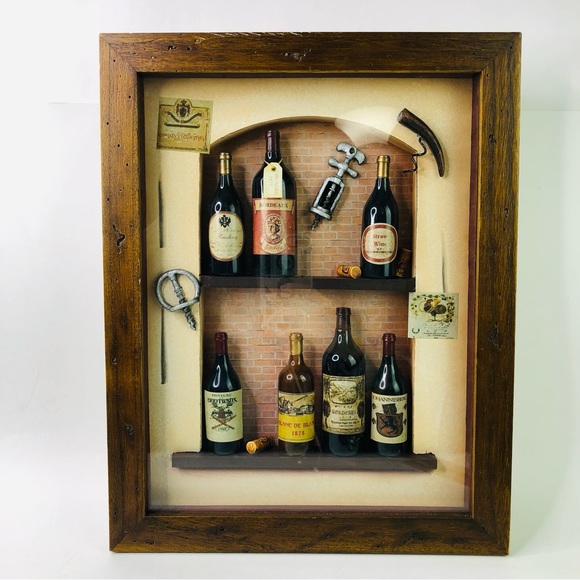 VTG 3D Wine Bottles Shadow Box Brick Shelve Counter Bar Wall Hanging Frame Decor - Picture 2 of 9